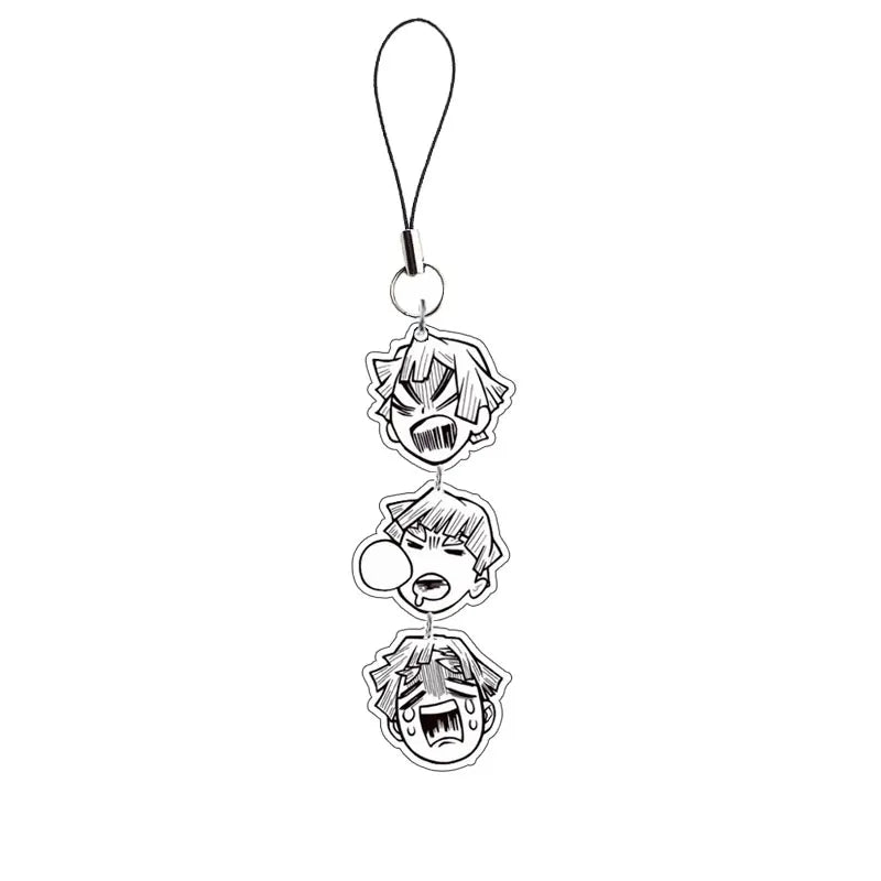 Demon Slayer Keychain Cartoon Acrylic Kamado Tanjirou Hashibira Inosuke Anime Long Pendant Mobile Phone Chain Car Key Ring Gifts