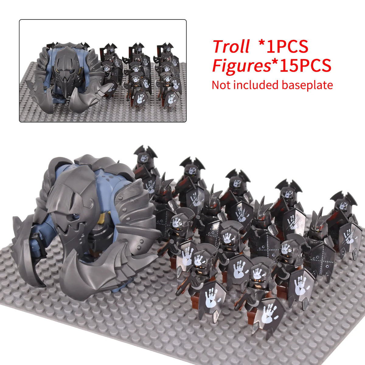 Giant Troll Monster 20Pcs Armored Orc Infantry Figures Medieval Army Building Bricks, Removable Shield Scene Collectible Toy