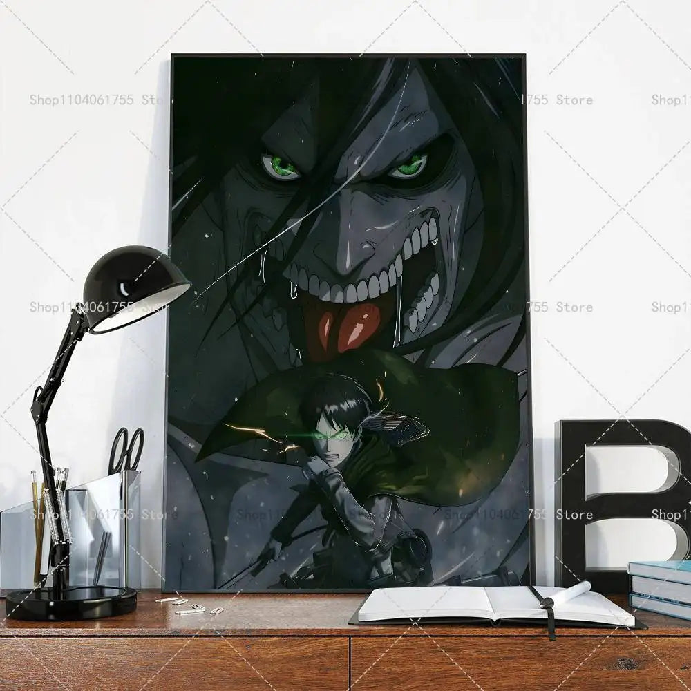 Anime Attack on Titan Eren Jeager Poster Self-adhesive Art Waterproof Paper Sticker Coffee House Bar Room Wall Decor
