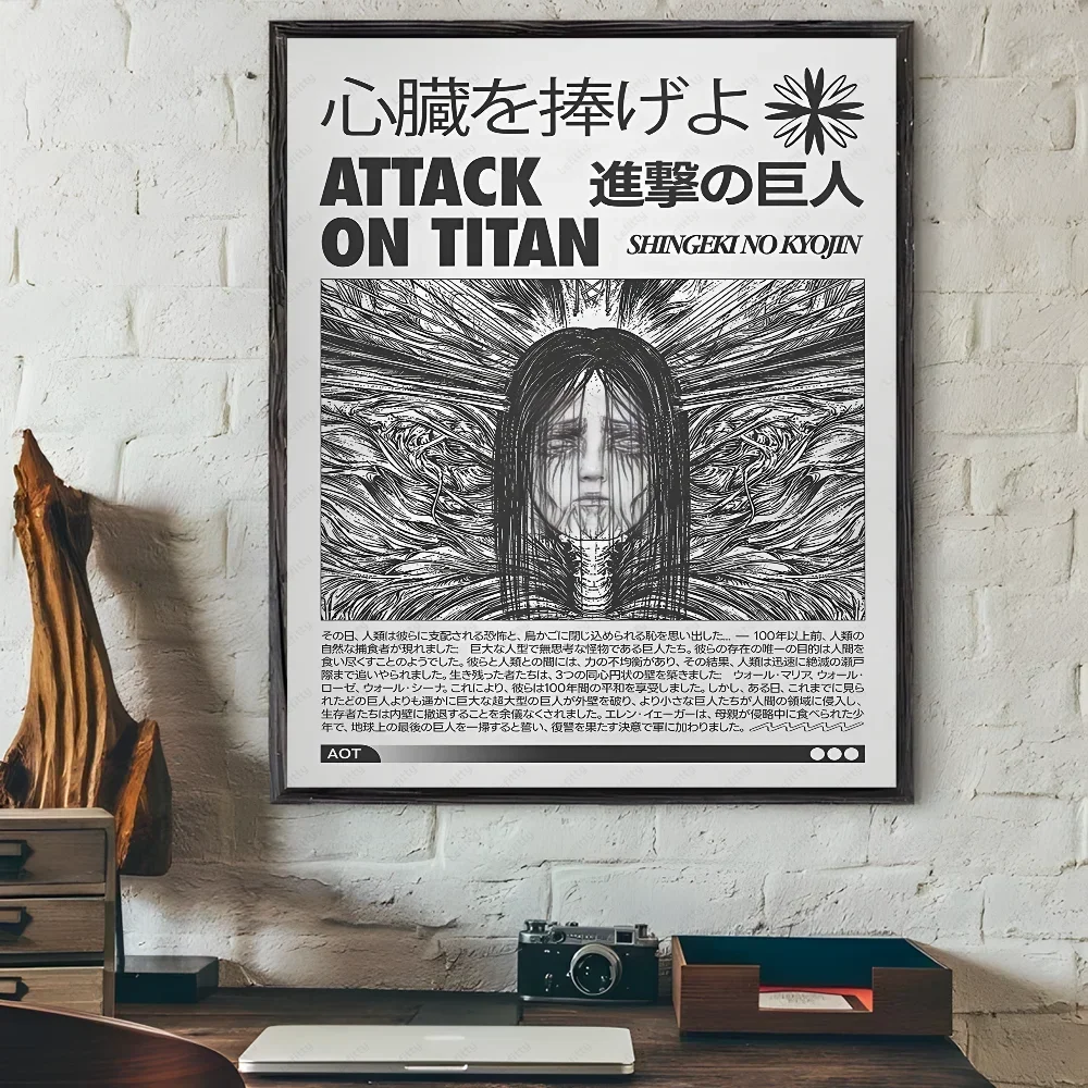 Attack on Titan Japanese Manga Poster Waterproof Sticky Wall Art for Living Room Bedroom Bar Hallway Decor