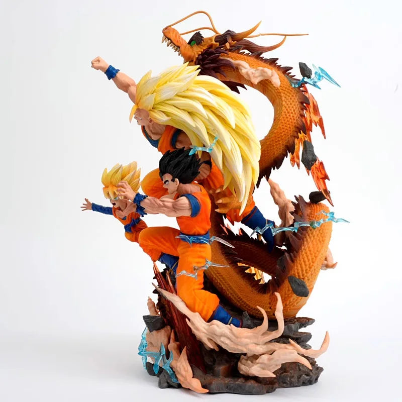 27cm Dragon Ball Anime Figures Goku Gohan Super Saiyan Super 3 Shenron Father And Son Three People Model Statue Toy Birthday Gif