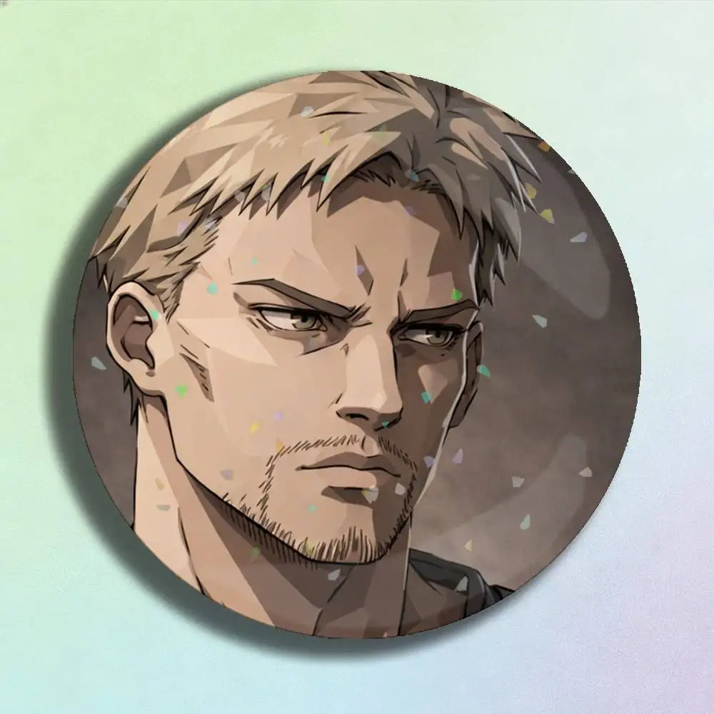 Attack on Titan Reiner Braun Laser Badge Creative Pins Brooch for Bag Clothes Hat Decor Gifts Fans Collect