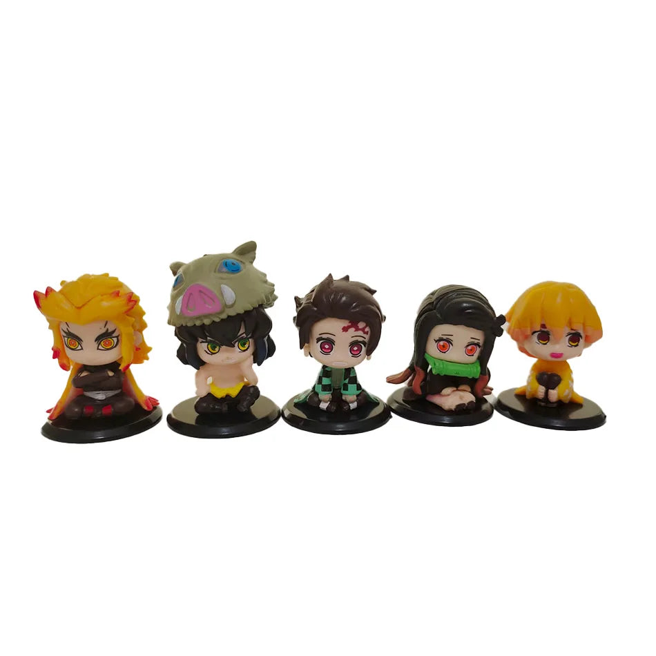 Demon Slayer Figure Toy Anime Kimetsu no Yaiba Q Version Sitting Tanjiro Nidouzi Inosuke Zenizu PVD Figurine Model Doll Gifts