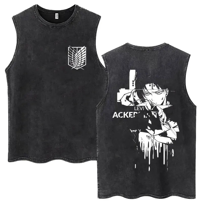 Anime Attack on Titan Eren Jaeger Graphic Vintage Washed Tank Tops Y2k Summer Loose water washed vest for both men and women
