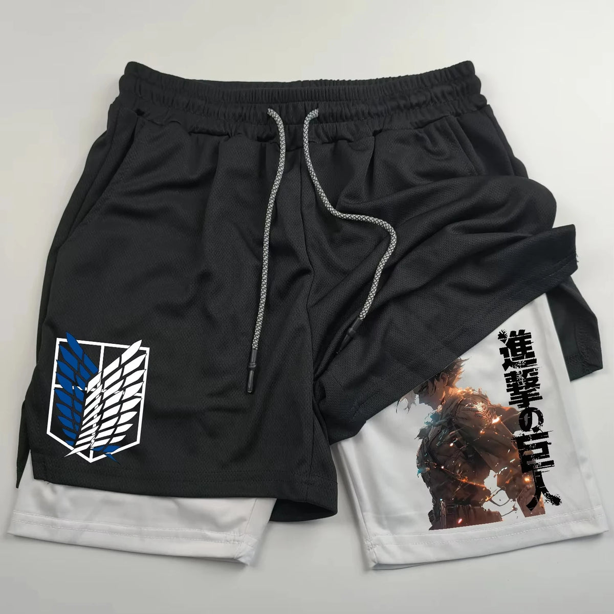 Attack on Titan Anime Collaboration Printing 2-in-1 Sports Shorts Summer New Men's and Women's Fitness Running Leggings Shorts