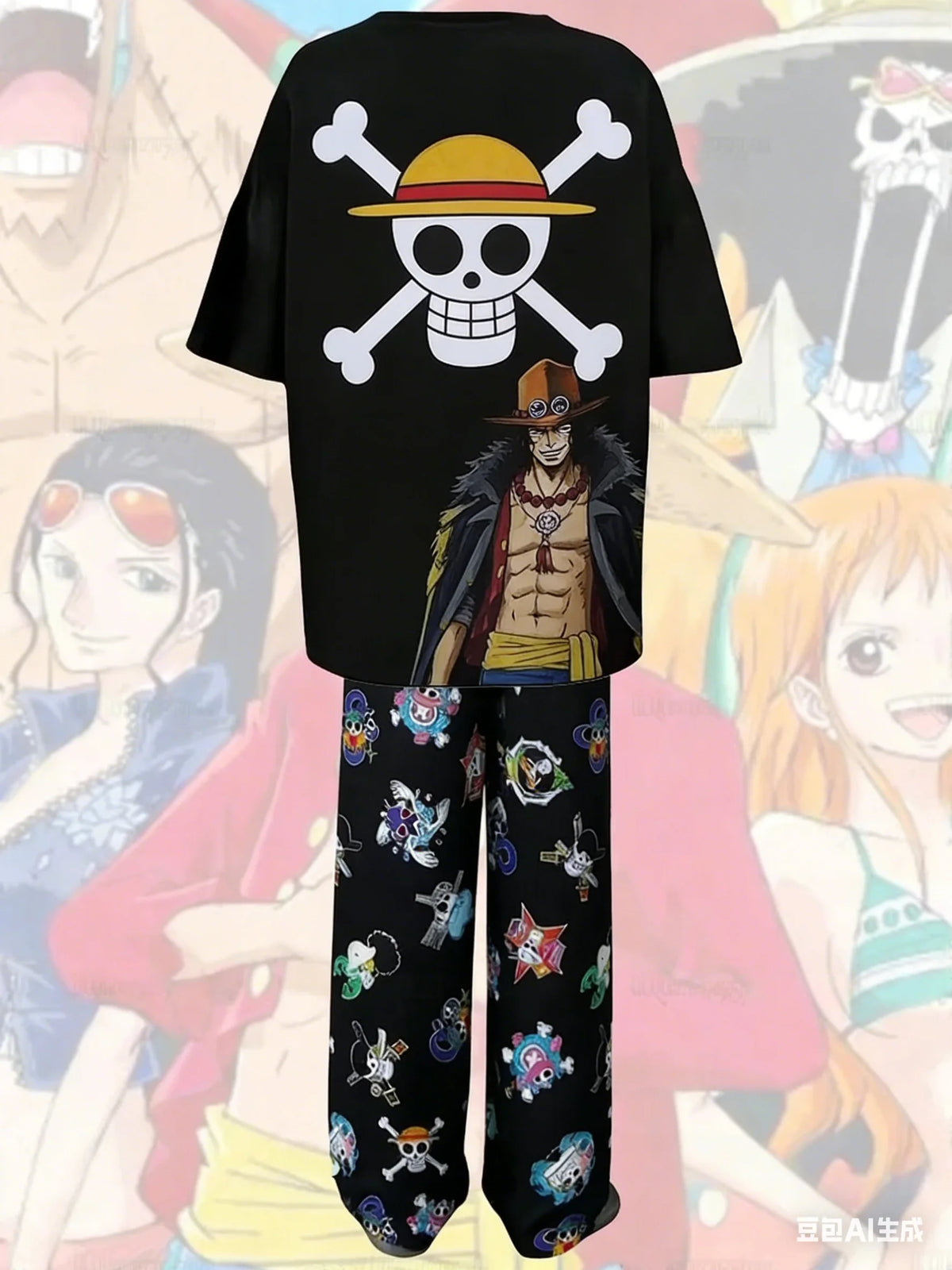 2026 New One Piece Monkey D. Luffy Straw Hat Print Pajama Set T-shirt & Pants Unisex Anime Sleepwear Soft Breathable Loungewear