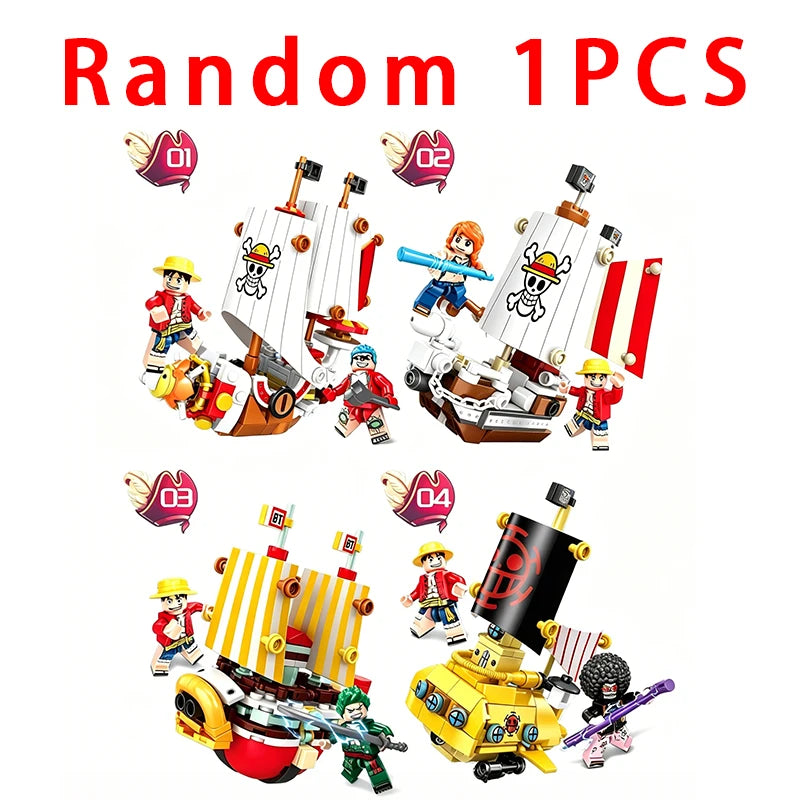 One Piece Thousand Sunny Going Merry Micro Bricks 4in1 Building Blocks Model Toys Ornament Pirate Ship Figures Kits Gifts