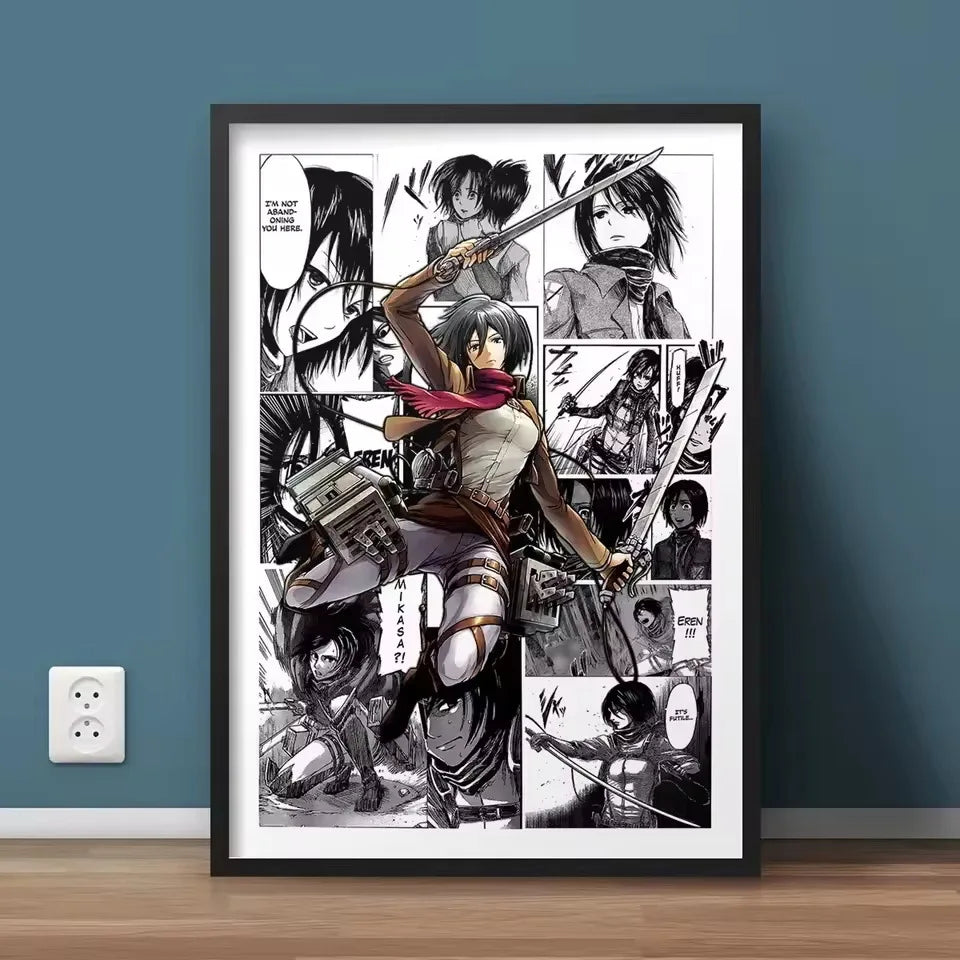 AZNM Attack on Titan Anime Manga Page Style Frameless Canvas Wall Art Levi Mikasa Armin Character Print for Bedroom Living Room