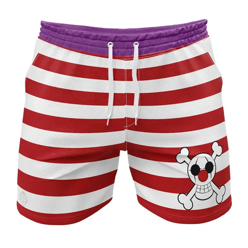 2026 Summer One Piece Luffy Retro Cosplay Shorts Men's Oversized 3D Printed Quick-drying Beach Pants Family Unisex Children.