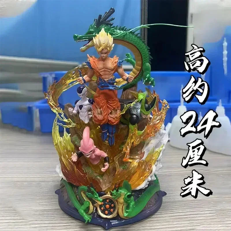 New 23cm Dragon Ball Son Goku Figure Super Saiyan Figure Cell Shenron Buu Figure Gk Statue Figurine Model Doll Collection Gift