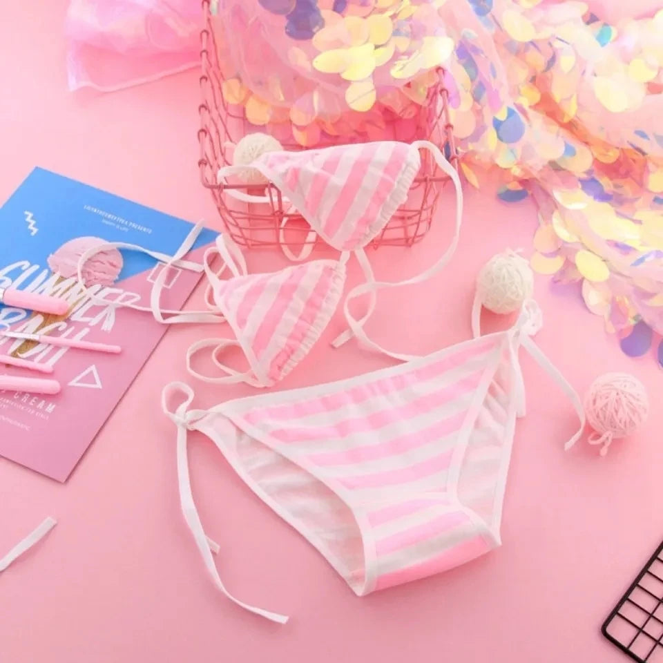 Kawaii Girl Striped Bikini