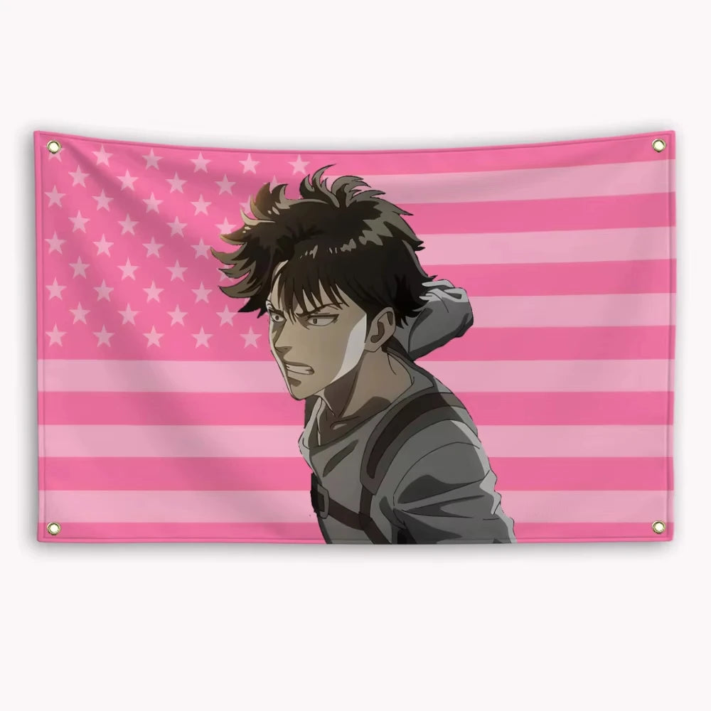 1pc Levi Ackerman American Flag Anime Attack on Titan Banner Outdoor Decorations Decoration Garage Flags for Bedrooms Tapestry