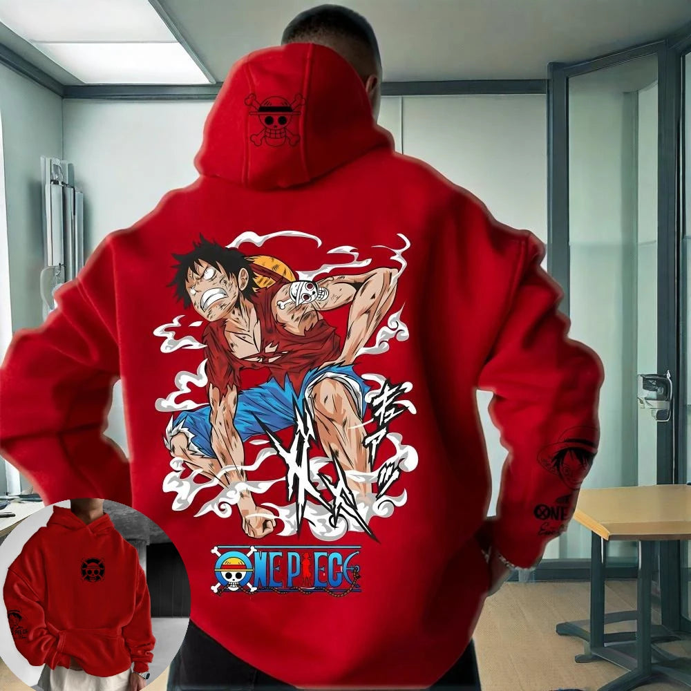 2025 Trend One Piece Luffy Print Hooded Sweater Autumn and Winter Lovers Loose Joker Casual Jacket