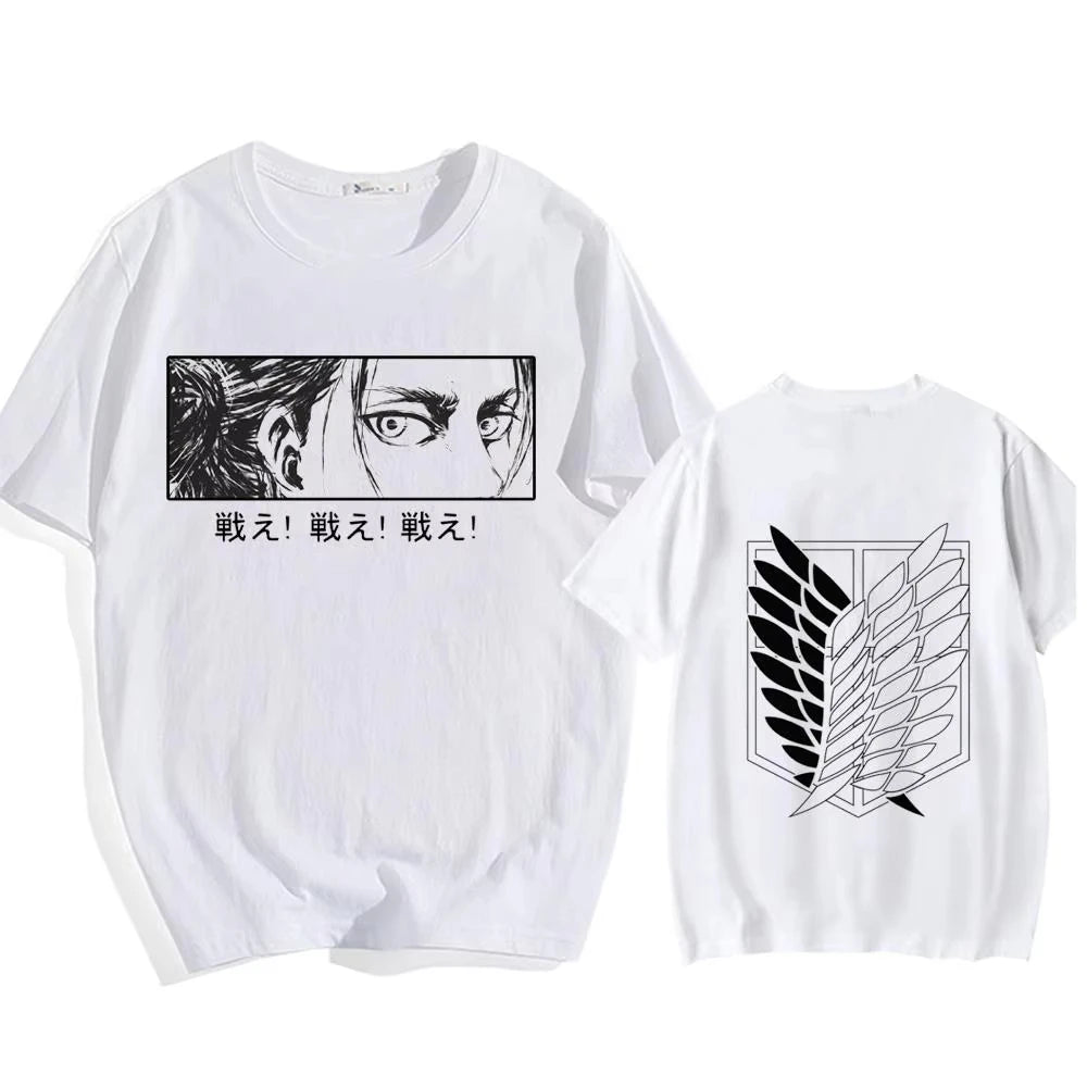 Attack on Titan Streetwear Men's T Shirt Eren Yeager Shingeki No Kyojin Anime Summer Cotton Women Tops Tees Casual High Quality