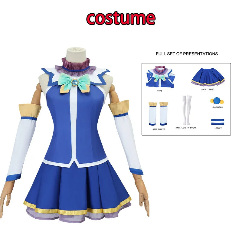 Anime Aqua Cosplay Costume Uniform KonoSuba God's Blessing on This Wonderful World Cosplay Dress Wig Set Party Outfit for Women