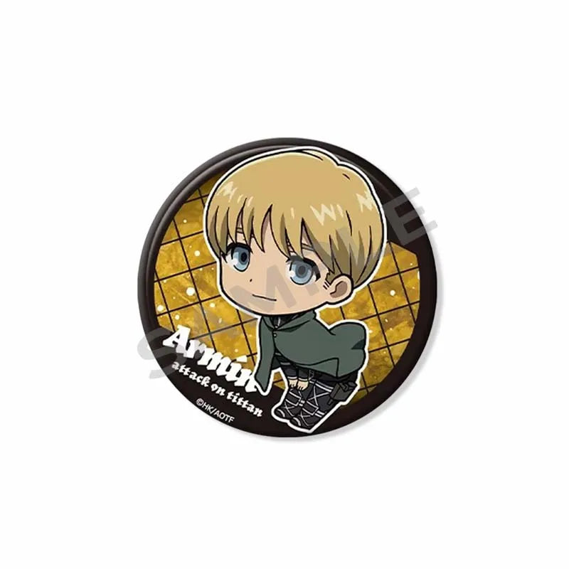 Attack on Titan Lapel Pins Creative Round Brooch Eren Yeager Levi Mikasa Cartoon Badge Pin Hat Clothes Accessories Jewelry Gift