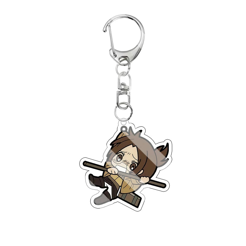 Cartoon Attack on Titan Cute Acrylic Keychain Survey Corps Uniform Anime Character Funny Hanging Pose Bag Pendant Cute Accessory