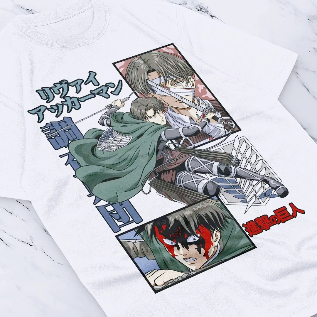 2026 Attack on Titan Levi Ackerman "Survey Corps" T-Shirt, Retro Anime Print, Oversized Cotton Streetwear Tee For Fans Men Women
