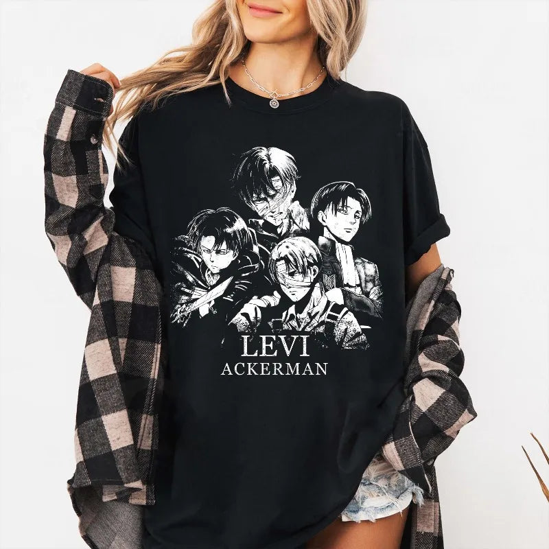 Levi Ackerman T-shirt, Attack on Titan Retro Y2K Anime Heavy Men's T-shirt Summer New Unisex