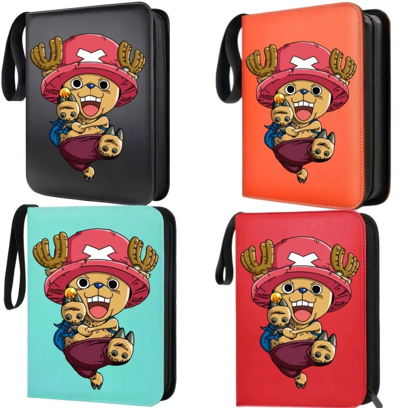 400pcs Large Capacity PU Zipper Card Album One Piece Luffy Zoro Nami 4-grid Loose-leaf Card Binder Anime Collectors Kids Gift