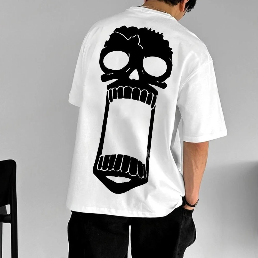 One Piece Men's T-shirt Brook Summer and Autumn Japanese Anime Boy Children's Short-sleeved Retro Loose Parent-Child Outfit