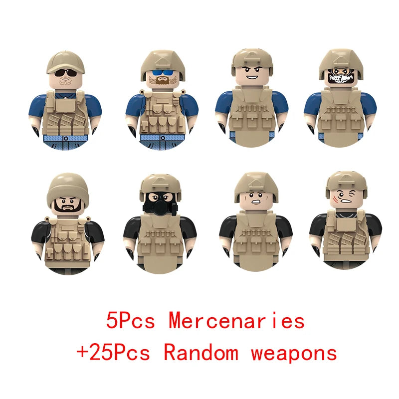 Military Special Forces SWAT Gangster Jeeps Off-Road Vehicle Assault Boat Model Soldier Weapons Building Block Toy For Children