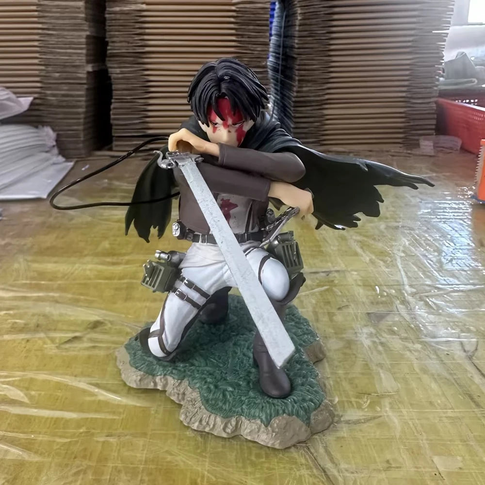 18CM Anime Figure Attack On Titan Levi Ackerman Fortitude Sword Detachable Model Toy PVC Special Edition Scene Bloody Battle