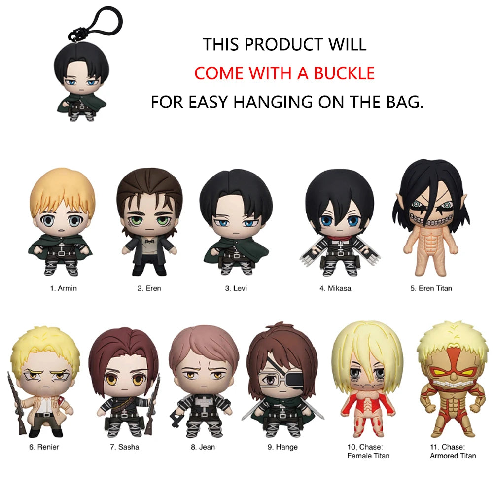 Attack on Titan Blind Box Mystery Bag Final Season 3D PVC Bag Clip Keychain Anime Collectible Pendant Backpack Charm Gift