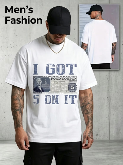 I Got 5 On It Vintage Food Coupon Graphic T‑Shirt Retro Distressed Hip‑Hop Meme Tee for Men