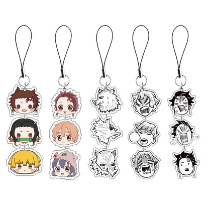 Demon Slayer Keychain Cartoon Acrylic Kamado Tanjirou Hashibira Inosuke Anime Long Pendant Mobile Phone Chain Car Key Ring Gifts
