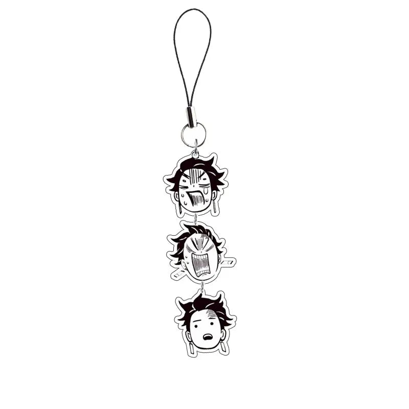 Demon Slayer Keychain Cartoon Acrylic Kamado Tanjirou Hashibira Inosuke Anime Long Pendant Mobile Phone Chain Car Key Ring Gifts