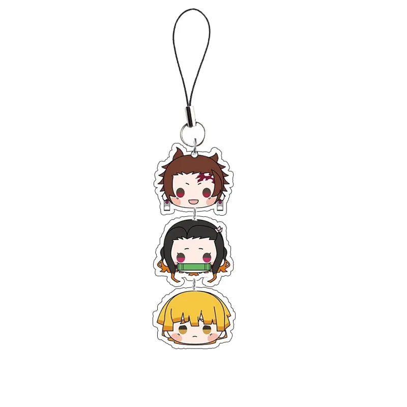 Demon Slayer Keychain Cartoon Acrylic Kamado Tanjirou Hashibira Inosuke Anime Long Pendant Mobile Phone Chain Car Key Ring Gifts