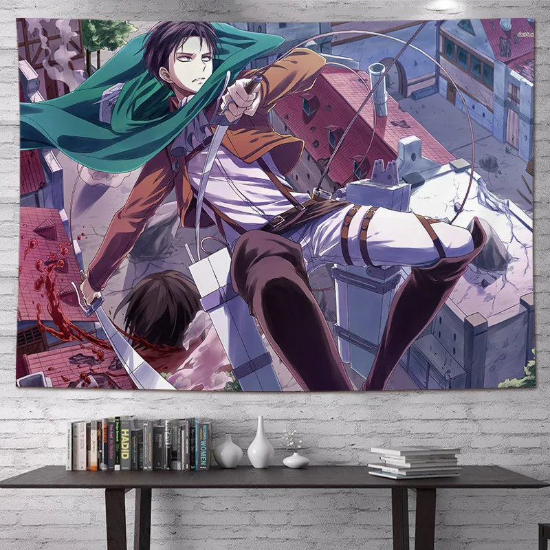 Attack on Titan Anime Tapestry Vertical Cartoon Wall Hanging Art Tapestry for Dorm Bedroom Living Room Home Decoration