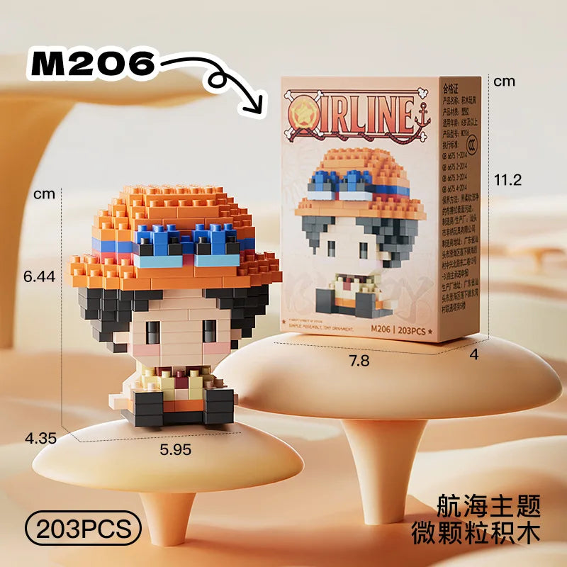 New ONE PIECE Sun God Nika Luffy Micro Action Block Chopper Ace Buggy 3D Anime Model Assembly Mini Bricks Figure Toys For Gift