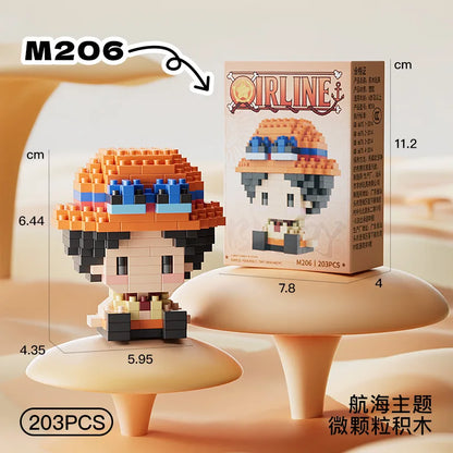 New ONE PIECE Sun God Nika Luffy Micro Action Block Chopper Ace Buggy 3D Anime Model Assembly Mini Bricks Figure Toys For Gift