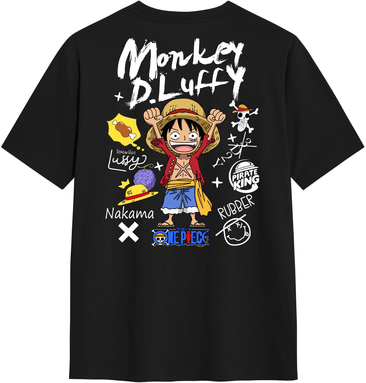 Summer 2026 One Piece Munchie D. Luffy "Hand-painted Graffiti Style" Trend Theme 100% Cotton Print T-shirt Adult Parent Top
