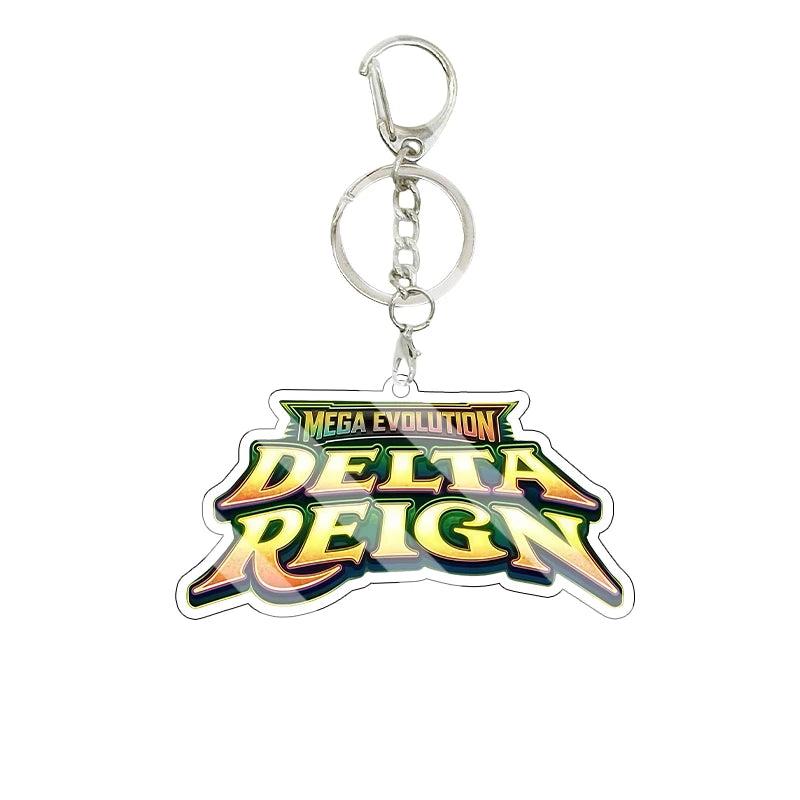 New Anime Pocket Monsters 30th Anniversary Mega Evolution Delta Reign Logo Acrylic Keychain Game Text Sign Keyring Pendant Gifts
