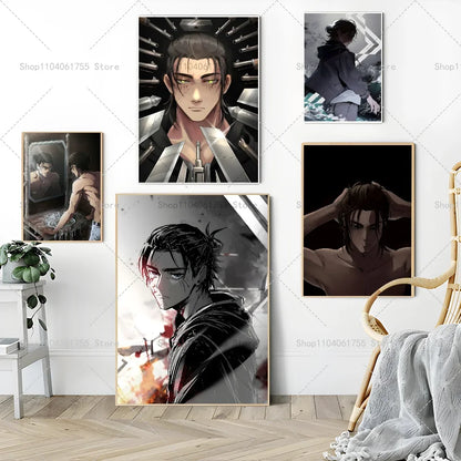 1PC Anime Attack On Titan Eren Jeager Poster Self-adhesive Art Waterproof Paper Sticker Coffee House Bar Room Wall Decor