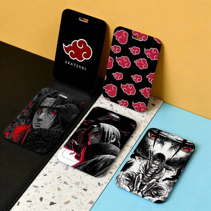 Anime N-NARUTO Akatsuki Itachi Sharingan Transparent Card Holder Employee Plastic Slide Cover Lanyard Work Business ID Bag Bus