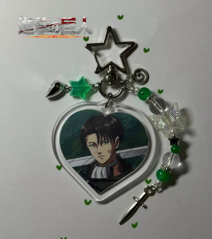 2pcs/set Handmade Beaded Matching Keychain Attack on Titan Levi Hange Heart Acrylic Pendant Butterfly Sword Couple Keyring