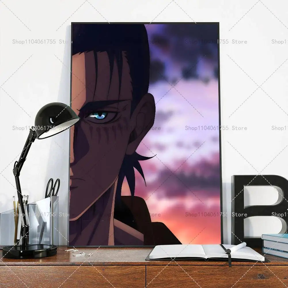 Anime Attack on Titan Eren Jeager Poster Self-adhesive Art Waterproof Paper Sticker Coffee House Bar Room Wall Decor