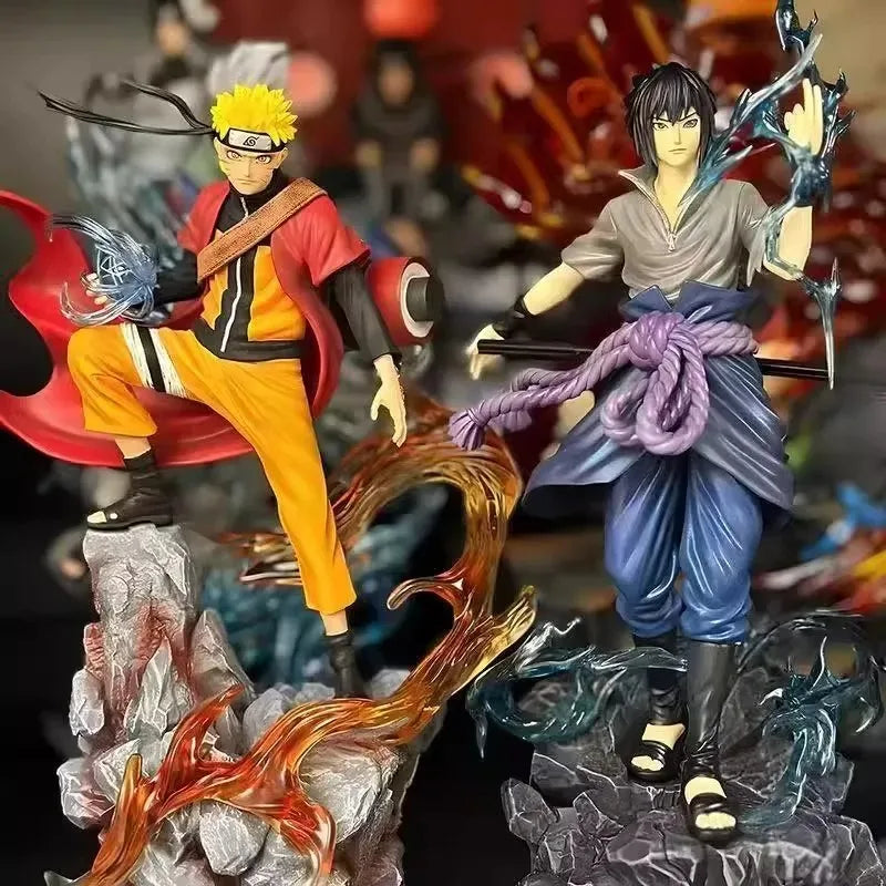 23cm **Naruto Anime Figure Uzumaki Naruto Uchiha Sasuke Action Model Pvc Statue Desktop Ornament Collection Toys Gift