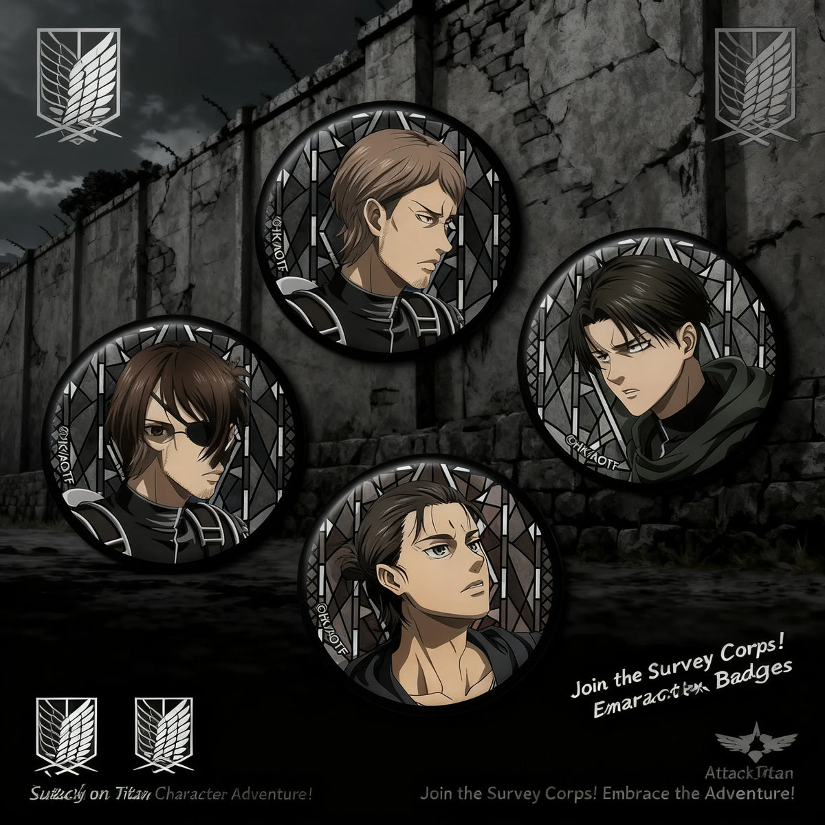 Attack on Titan Levi Ackerman Erwin Smith Anime Badge Metal Tin Pin Collectible Merchandise Fan Gift Manga Series Character