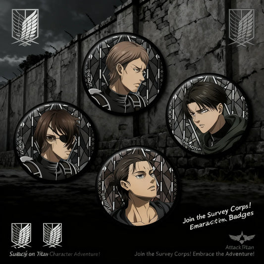 Attack on Titan Levi Ackerman Erwin Smith Anime Badge Metal Tin Pin Collectible Merchandise Fan Gift Manga Series Character