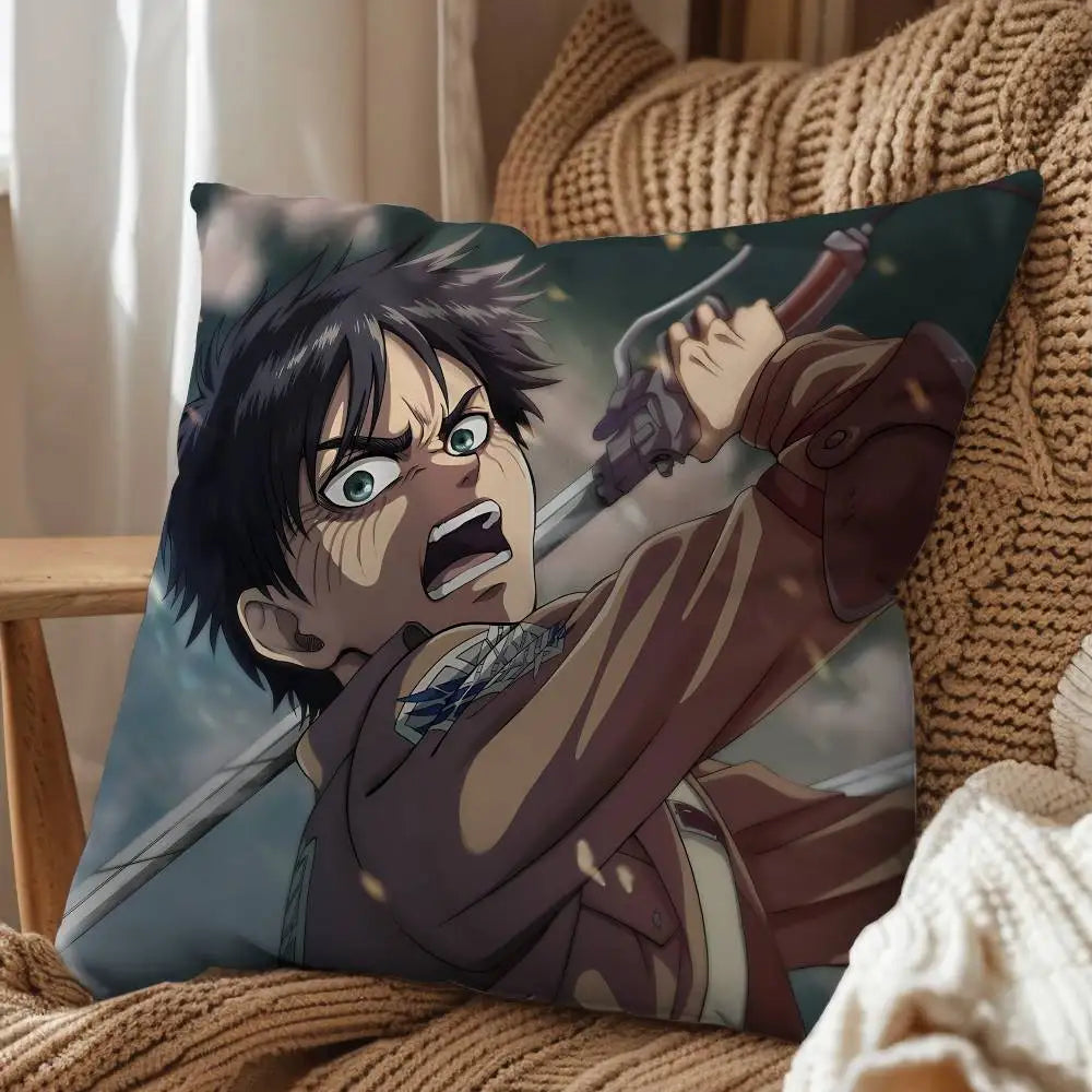 Eren Yeager Attack on Titan Print Throw Pillow Cover Square Cushion Case for Living Room Bedroom Decor