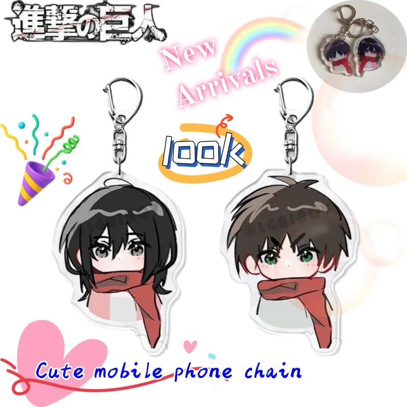 Cute Attack on Titan Eren Mikasa Acrylic Keychain, Cartoon Backpack Charms, High-end Look Phone Pendant Anime Accessories Gift