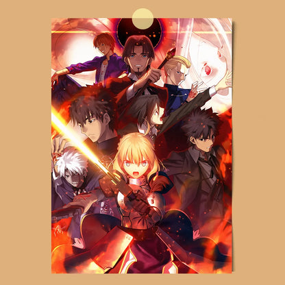 AZNM Fate Stay Night Canvas Wall Art, Unlimited Blade Works Saber Rin Tohsaka Shirou Emiya Anime Poster, Frameless Canvas Print,