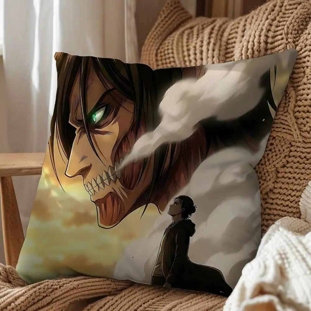 Eren Yeager Attack on Titan Print Throw Pillow Cover Square Cushion Case for Living Room Bedroom Decor