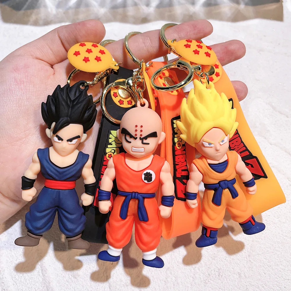Anime Dragon Ball Keychain Fashion Jewelry Son Goku Vegeta Piccolo Action Figures 8CM PVC Key Ring for Men Women Bag Pendant