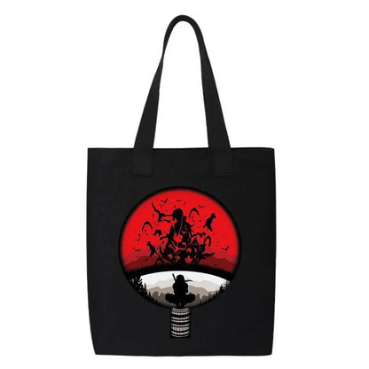 Anime Naruto Canvas Tote Bag Akatsuki Red Cloud Uchiha Itachi Casual Shoulder Handbag Portable Student School Shopping Bags Gift